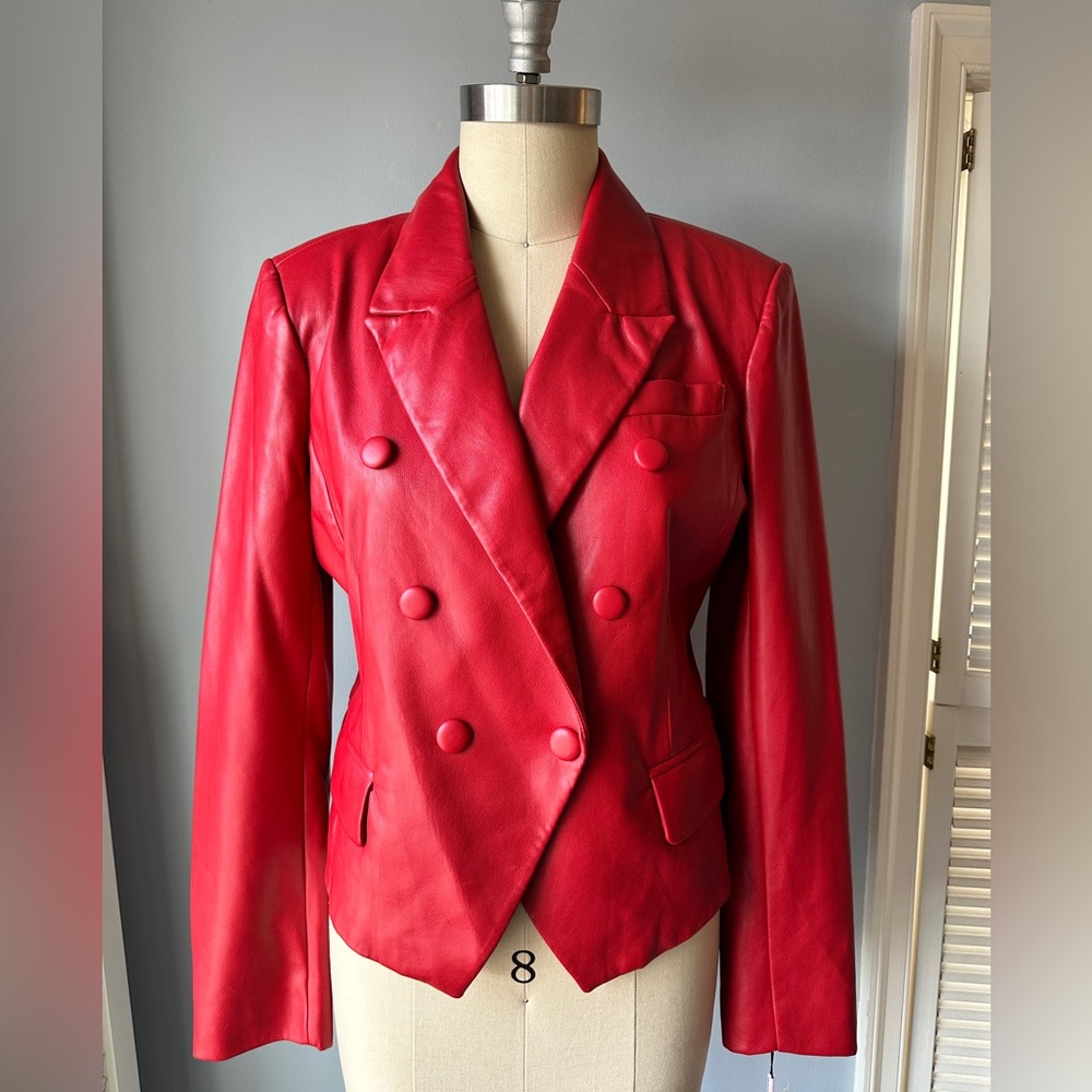 Avec Les Filles Red Vegan Leather Blazer NEW